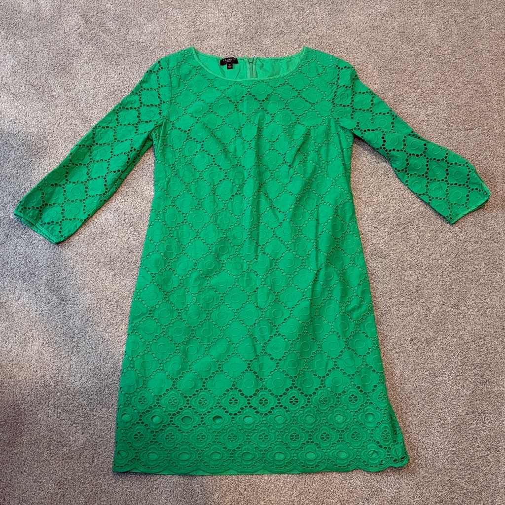 Talbots Green Eyelet Long Sleeve Dress